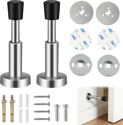 Produktbild von Türstopper Edelstahl selbstklebend, 10 cm, 2er Pack, mit Gummipuffer für Wandschutz