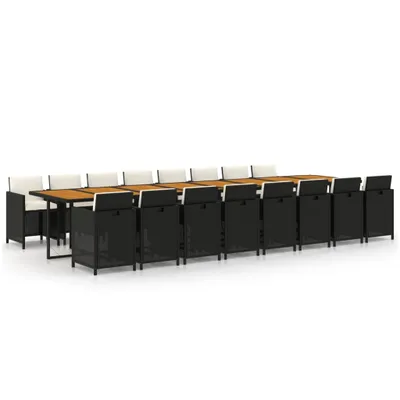 Produktbild von 17-tlg. Garten-Essgruppe mit Kissen Schwarz Poly Rattan