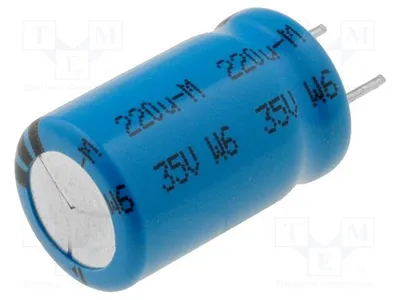 Image de 1 condensateur : électrolytique, faible impédance, 220 µF, traversant, 35 VDC, référence MAL213660221E3