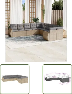 Produktbild von The Living Store 10-tlg. Garten-Sofagarnitur mit Kissen Beige Poly Rattan