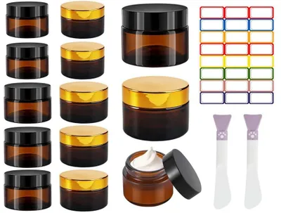 Image de Elzusha - Coffret de 12 pots en verre ambré, contenances 20/30/50 ml