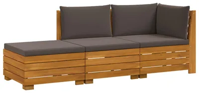 Immagine prodotto di Set divano da esterno vidaXL con 3 cuscini, marrone, legno massello di acacia