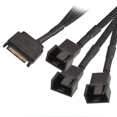 Produktbild von P03 SATA 15-Pin auf 3-Pin / 4-Pin Lüfter-Adapterkabel – 27 cm Y-Verteiler für 3x PC-Lüfter 12 V