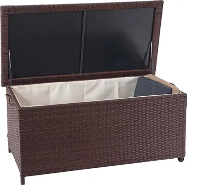 Produktbild von Poly ratanový box na polštáře HWC-D88, Zahradní truhla Box na polštáře  Premium hnědá, 51x100x50cm 170l