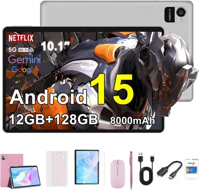 Produktbild von Crelander 10,1 Zoll Android 15 Tablet, 12GB+128GB Android Tablet, 8000mAh Akku, 1280x800 Touchscreen, 5G Bluetooth/WiFi, Bundle mit Hülle, Tastatur, Maus & Stylus (Rosa)