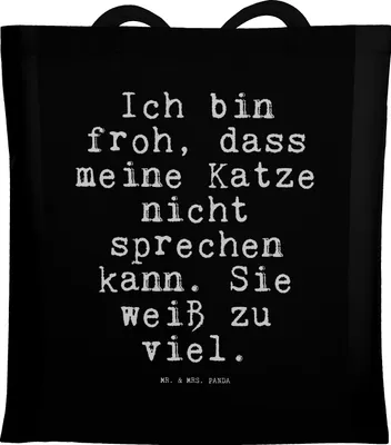 Produktbild von Mr. & Mrs. Panda Schultasche Ich bin froh, dass... - Schwarz - Geschenk, lustig, Sprüche, Katze, Shopping Tasche, froh, Tote Bag, Spruch Weisheiten Zitate Weisheit Worte