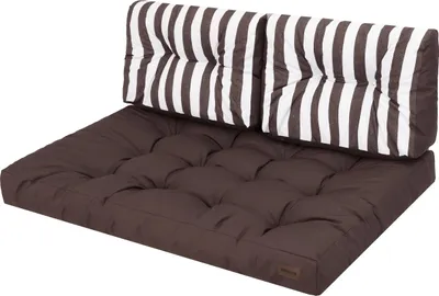 Zdjęcie produktu dla Zestaw poduszek z palet 120 cm - zielony w paski - 2-częściowy (120x82 i 120x40 cm), grubość 12 cm, odporny na warunki atmosferyczne | Pillowprim