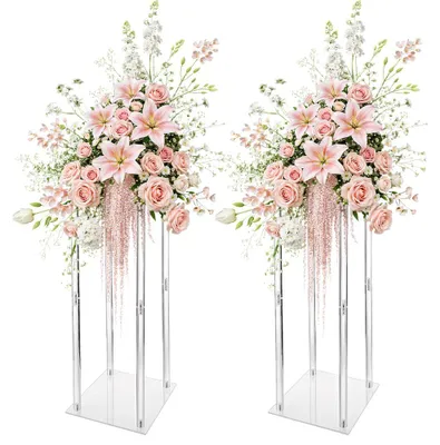 Hohe Acrylvase, 2er-Set, 20 x 20 x 60 cm, transparent, Blumenständer
