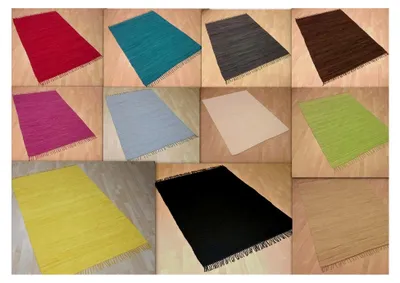 Produktbild von Handgewebter Fleckerlteppich einfarbig Uni 100% Baumwolle Waschbar (ca. 60x110 cm, Apfelgrün)