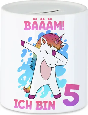 Produktbild von Bäääm Ich Bin 5 Spardose Einhorn 5. Geburtstag Geburtstagsgeschenk Einhorn-Fans Dabbing