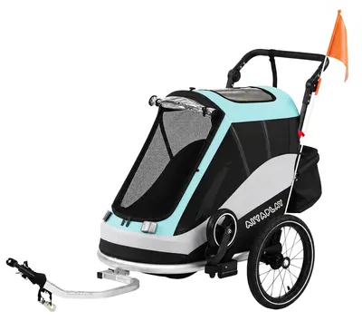 Image de Remorque 2-en-1 pour vélo et poussette, pliable | Couleur : Bleu clair | Dimensions : 65 x 155 x 98 cm