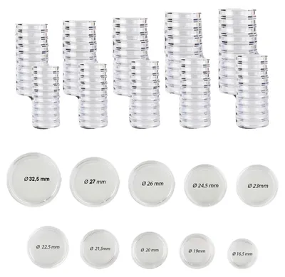Image de Lot de 100 capsules pour pièces de monnaie en euros, adaptées aux pièces de 16,5 à 33 mm de diamètre