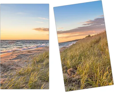 Produktbild von Spritzschutz Herdabdeckplatte Schneidebrett aus Glas Sonnenuntergang am Strand 2-Teilig (60x52cm)