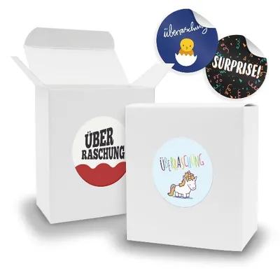 Produktbild von SET Überraschung (Motiv45) 24x Faltschachtel Quader weiß  + Sticker