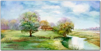 Produktbild von Coloray Bild aus Leinwand 120x60 Leinwand Dekoration - Das Dorf Baum Himmel