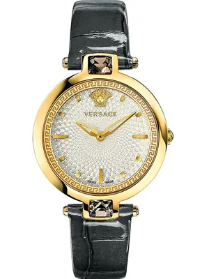 Zdjęcie produktu dla Versace VAN060016 Crystal Gleam złota skórzana szara bransoletka zegarek damski NOWOŚĆ