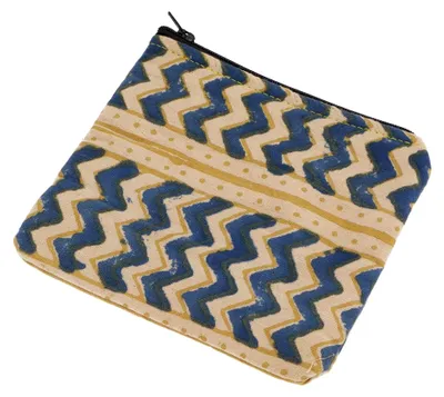 Produktbild von Kleiner Geldbeutel, Kosmetiktasche aus Blockdruck Stoff - Modell 9, Uni - Erwachsene, 12x14x1 cm
