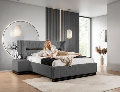 Produktbild von Polsterbett Doppelbett Set.4 HAMILTON 120x200cm Stoff Magic Velvet Grafit
