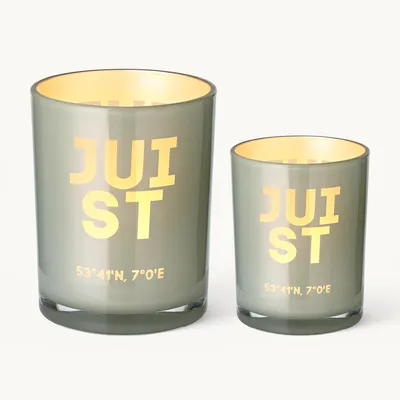 Produktbild von 2er-Set Teelichtglas Juist (Höhe 8 & 12,5 cm), grau, Juist-Motiv