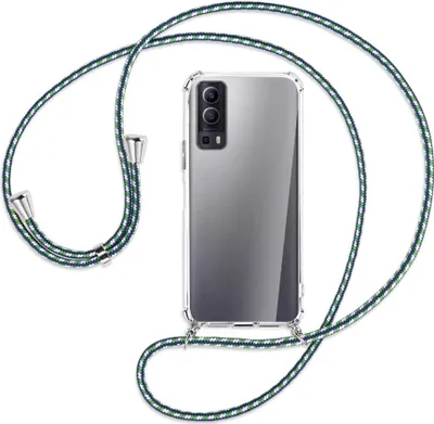 Produktbild von Handykette Backcover-Schutzhülle mit Band (Metall silberfarben) für vivo Y52 5G / Y72 5G / vivo iQOO Z3 - grün/blau/weiß