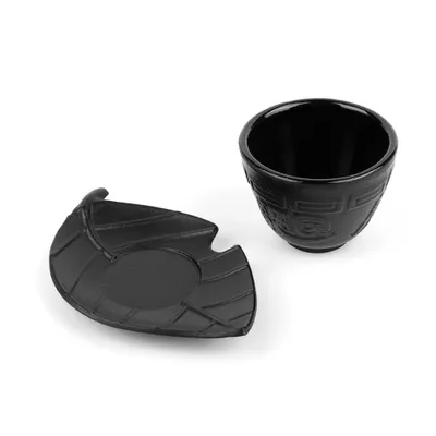 Imagen del producto de Taza de hierro esmaltado, imitación de una tetera japonesa de hierro fundido, taza retro, tetera de hierro, posavasos de hierro, juego de té