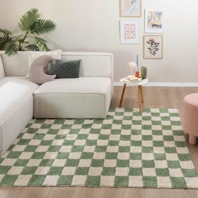 Image de Volero - Tapis en coton - Gambit Vert/Blanc - 80x150 cm