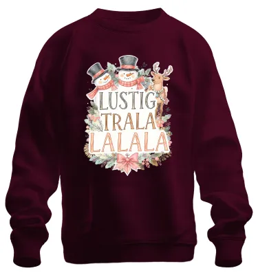 Produktbild von LUSTIG TRALA LALALA Weihnachten Schneemann Rentier Niedlich Sweatshirt Pullover, Burgundy, XXL