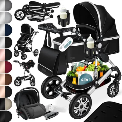 Produktbild von KESSER® Loops Kinderwagen 4 in 1 Kombikinderwagen Komplett-Set auch als Buggy für Kinder bis 4 Jahre inkl. Babywanne, Babyschale + Fußsack, Korb, Wickeltasche, Regen- & Insektenschutz & Flaschenhalter
