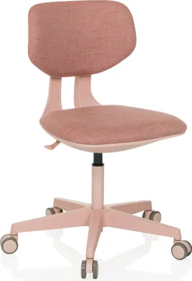 A pink office chair on a white background.