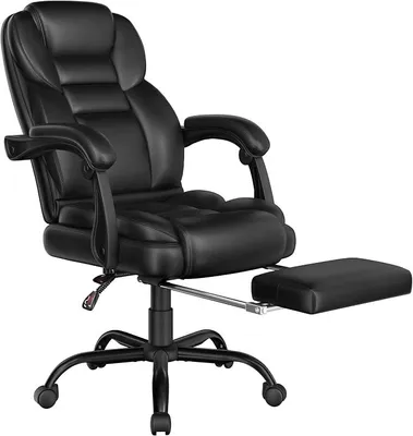 Obrázok produktu pre Ergonomická kancelárska stolička, kreslo pre manažéra s podnožkou, kancelárska stolička s nastaviteľnými opierkami rúk, počítačová stolička s vysokým operadlom, výškovo nastaviteľná, čierna