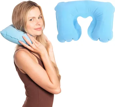 Produktbild von AJK Reisekissen Aufblasbares ergonomisches Nackenkissen Blau