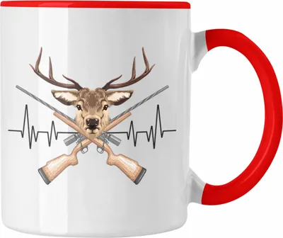 Produktbild von Trendation - Reh Jagd Herzschlag Tasse Geschenk für Jäger Hobby Geschenkidee (Rot)