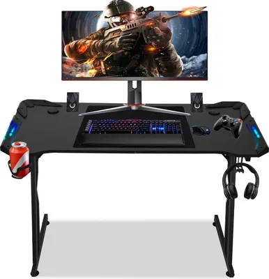 Produktbild von Hengda 120 x 60cm Gaming Tisch, Gaming Schreibtisch mit Mauspad,Gamer Tisch Computertisch mit Kopfhörerhaken Schwarz