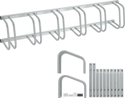 Obrázok produktu pre XINZI Stojan na bicykle, podlahový stojan pre 6 bicyklov s šírkou pneumatík do 65 mm, železný držiak na bicykle, vzdialenosť 37 cm, strieborný