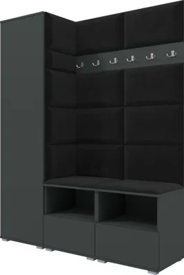 Produktbild von Garderoben-Set Nela II, Polstergarderobe mit zwei Schuhschränke, Flurmöbel mit Hochschrank (Farbe: Graphit + Trinity 16 (Schwarz))