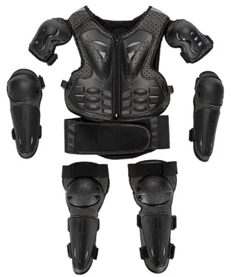 Produktbild von Kinder Protektoren-Set 5-teilig für Motorrad, Quad & Bike – Brust-, Rücken-, Ellenbogen- & Knieschutz, Schwarz