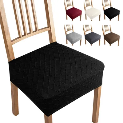 Produktbild von Esszimmerstuhlbezüge 6er Set Jacquard Schwarz Universal Stretch Waschbar 38-48 cm