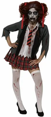 Produktbild von Foxxeo Blutiges Zombie Schulmädchen Kostüm für Damen Halloween Fasching Karneval, Größe:XL
