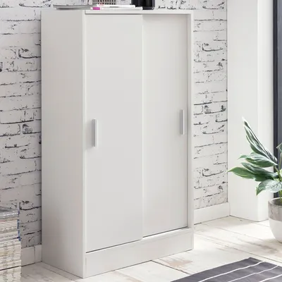 Produktbild von Kredens 60 cm biały z 2 przesuwanymi drzwiami Szafka na dokumenty Komoda z szufladami w nowoczesnym stylu