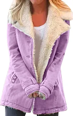 Produktbild von ASKSA Damen Winterjacke Lang Winterparka Winter Warm Fleecejacke, Violett, XL