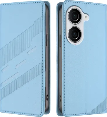 Produktbild von Hülle für Asus Zenfone 10, Kunstleder Brieftaschen Handyhülle mit Kartenfach und Standfunktion Hellblau