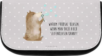 Produktbild von Mr. & Mrs. Panda Kosmetiktasche Bär Seifenblasen - Grau Pastell - Geschenk, Kulturbeutel, Make-up Organizer, aufbewahrungstasche, kosmetiktäschchen, Teddy, Tasche