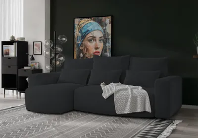 Produktbild von 4ALLHOME Ecksofa mit Schlaffunktion Travis, Couch, Sofa mit Bettkasten, Eckcouch, L-Form, Schlaffsofa, Universal, Boucle Centaur 15 Anthrazit