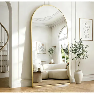 Immagine prodotto di Specchio a parete ad arco, 196 x 96 cm. Specchio a figura intera con cornice in alluminio dorato