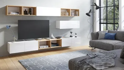 Produktbild von Mediawand Wohnwand 9 tlg - KAVOS 7 - Weiss Hochglanz
