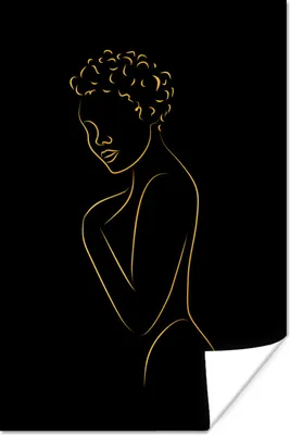 Produktbild von MuchoWow® Poster Frau - Schwarz - Gold - Strichzeichnung 40x60 cm - Plakate für die Wand - Poster Babyzimmer