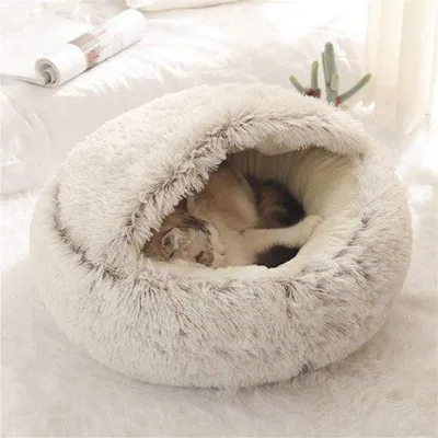 Image de Katengrütte - panier douillet en peluche avec capuche - panier d'hiver pour chiens - 60 cm