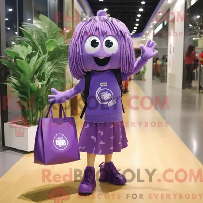Zdjęcie produktu dla Maskotdraktfigur REDBROKOLY Purple Meatballs z i miniskjørt i vesker