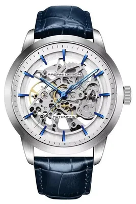 Produktbild von Herrenuhr Pagani Design Ophio, mechanisch, aus echtem Leder, Skelett, Blau / Silber