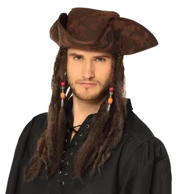 Imagen del producto de Sombrero de pirata con rastas marrones para adultos